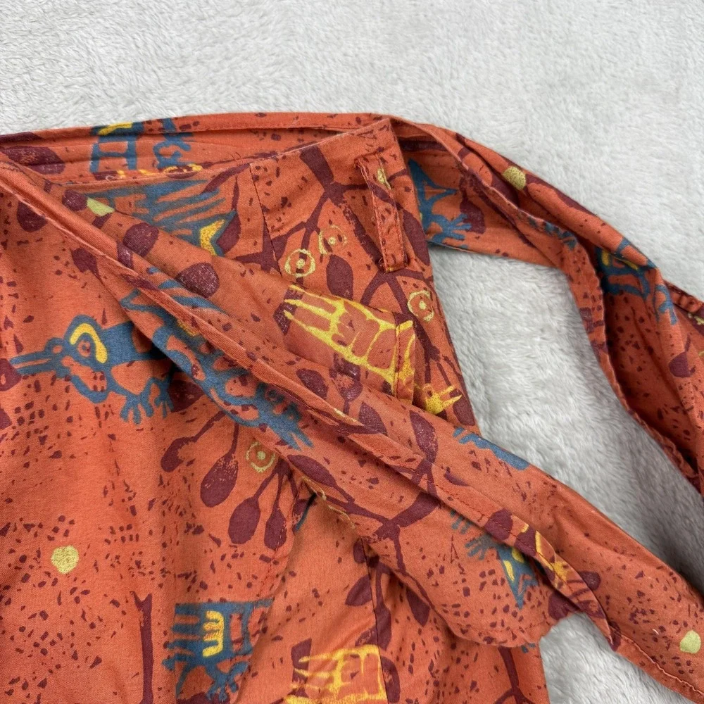 Peruvian Connection Skirt Womens 14 Orange Bird Print Wrap Pima Cotton Midi Boho